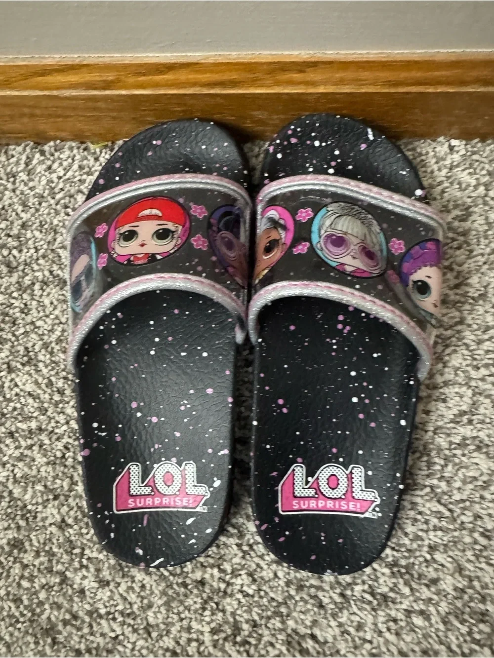 L.O.L. Surprise! Girls Black & Neon Green Character Slide Sandals Size 12/13
